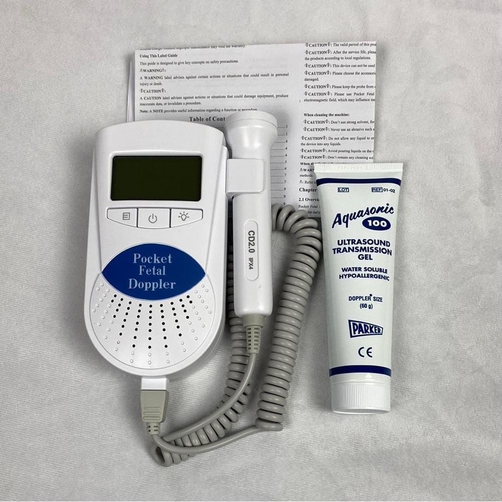White Pocket Fetal Doppler with Gel